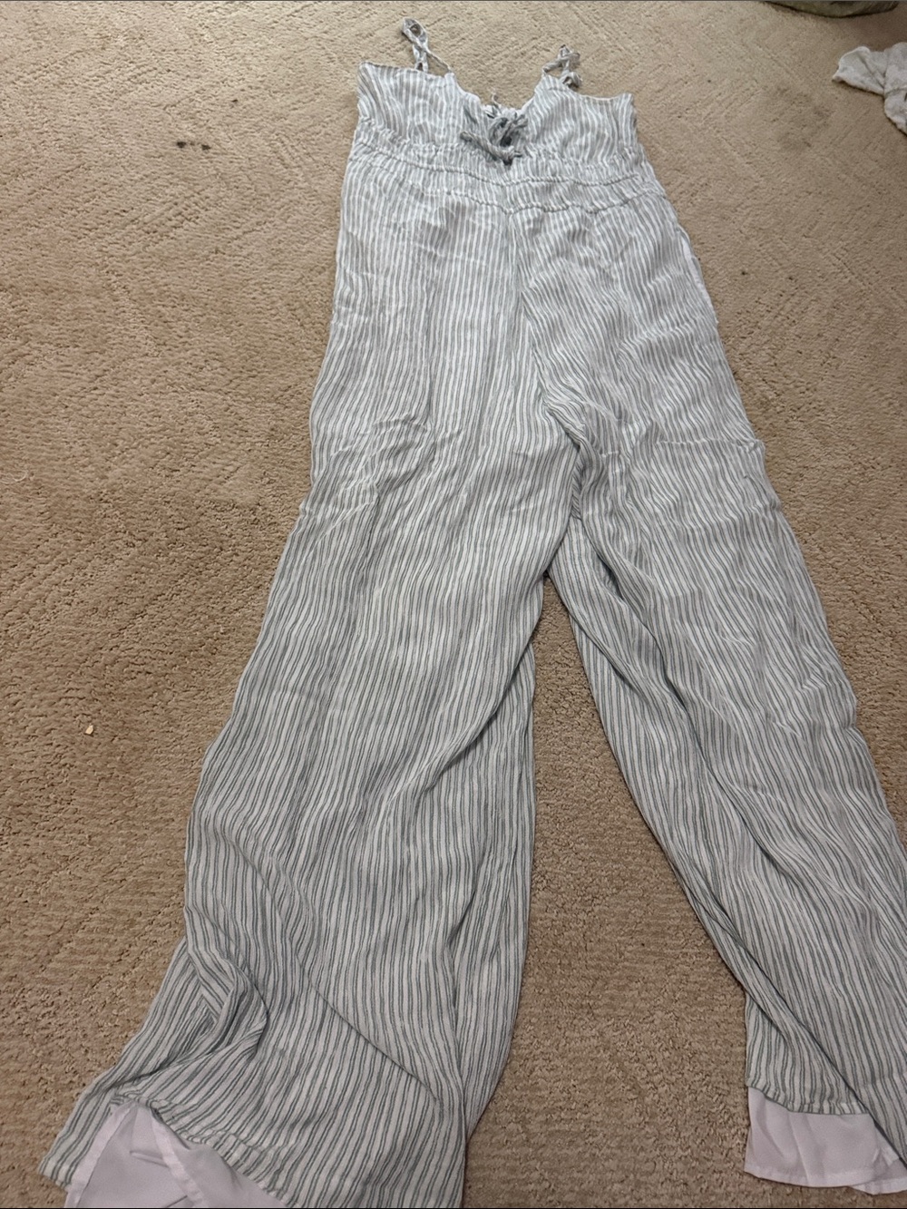 Hollister Light Blue and White Striped Linen Jumpsuit